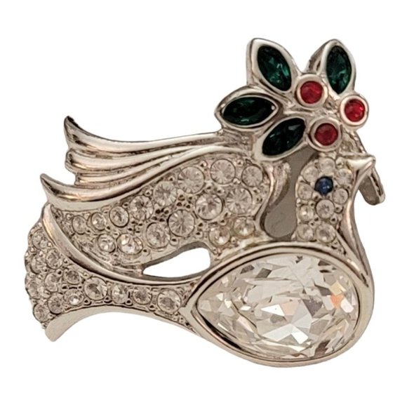 Swarovski Swan Logo Silver Tone Clear Crystal Dove Brooch Pin K882 - Picture 2 of 10